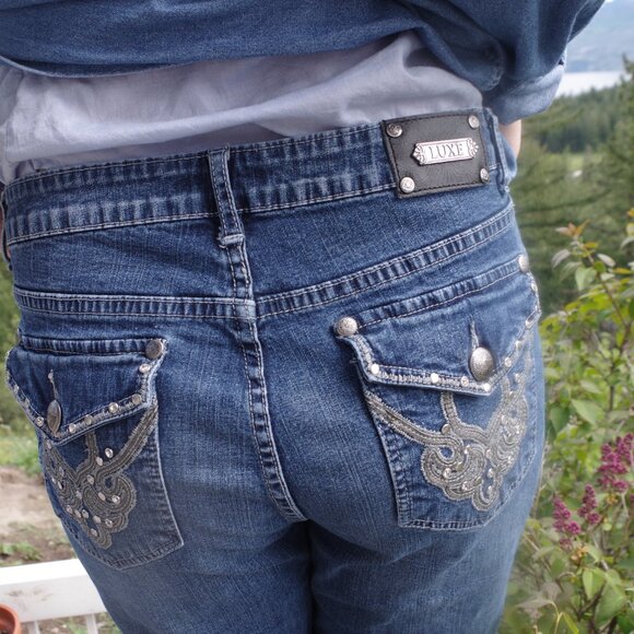 Embellished Pockets Tru   Luxe Ladies Jeans Straight Boot Cut Jeans - Picture 6 of 9